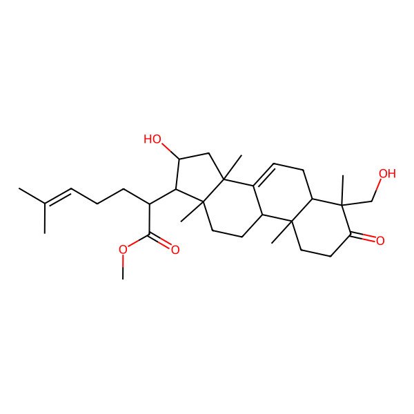 2D Structure of Methyl 2-[16-hydroxy-4-(hydroxymethyl)-4,10,13,14-tetramethyl-3-oxo-1,2,5,6,9,11,12,15,16,17-decahydrocyclopenta[a]phenanthren-17-yl]-6-methylhept-5-enoate