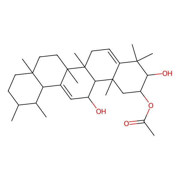 2D Structure of [(2R,3R,6aR,6bS,8aR,11R,12S,12aR,14R,14aS,14bR)-3,14-dihydroxy-4,4,6a,6b,8a,11,12,14b-octamethyl-2,3,6,7,8,9,10,11,12,12a,14,14a-dodecahydro-1H-picen-2-yl] acetate