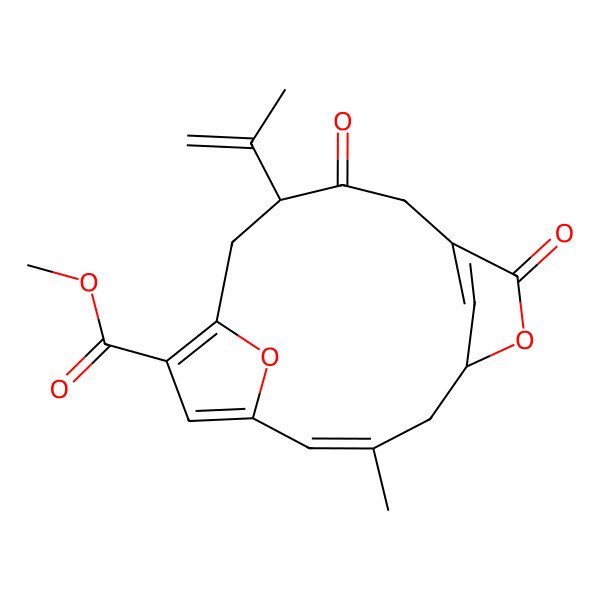 2D Structure of methyl (5S,11S)-3-methyl-7,10-dioxo-11-prop-1-en-2-yl-6,16-dioxatricyclo[11.2.1.15,8]heptadeca-1(15),2,8(17),13-tetraene-14-carboxylate