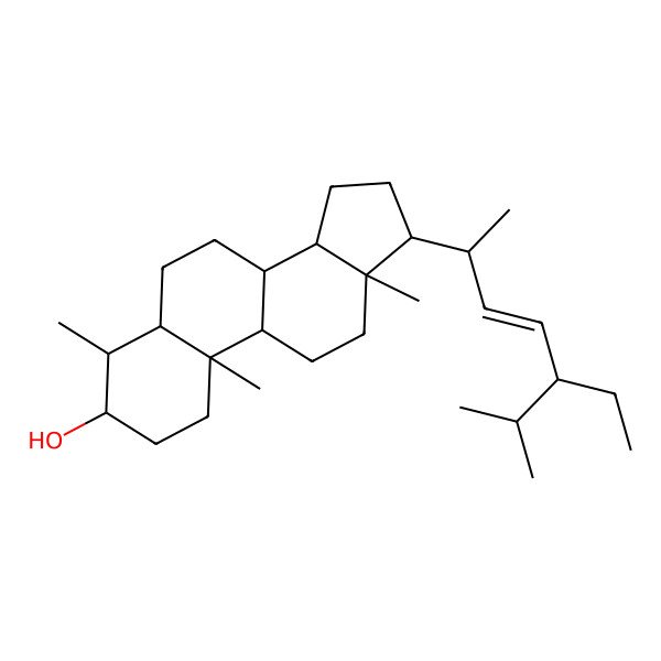 2D Structure of (3S,4S,5S,8S,9S,10R,13R,14S,17R)-17-[(E,2R,5R)-5-ethyl-6-methylhept-3-en-2-yl]-4,10,13-trimethyl-2,3,4,5,6,7,8,9,11,12,14,15,16,17-tetradecahydro-1H-cyclopenta[a]phenanthren-3-ol