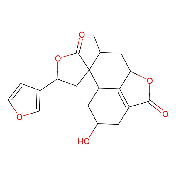 2D Structure of (1R,5'S,6R,8S,9R,10R)-5'-(furan-3-yl)-6-hydroxy-10-methylspiro[2-oxatricyclo[6.3.1.04,12]dodec-4(12)-ene-9,3'-oxolane]-2',3-dione