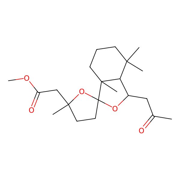 2D Structure of methyl 2-[(1R,2'R,3S,3aS,7aS)-2',3a,7,7-tetramethyl-1-(2-oxopropyl)spiro[4,5,6,7a-tetrahydro-1H-2-benzofuran-3,5'-oxolane]-2'-yl]acetate