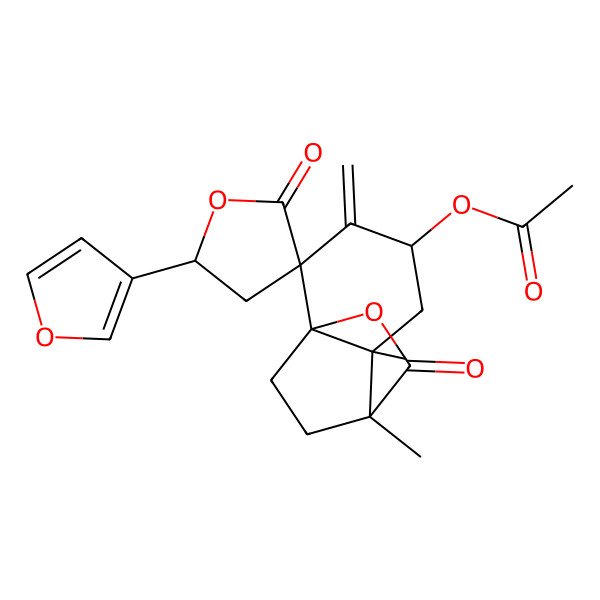 2D Structure of [5'-(Furan-3-yl)-6,7-dimethyl-3-methylidene-2',8-dioxospiro[9-oxatricyclo[5.2.2.01,6]undecane-2,3'-oxolane]-4-yl] acetate