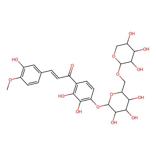 2D Structure of 1-[2,3-Dihydroxy-4-[3,4,5-trihydroxy-6-[(3,4,5-trihydroxyoxan-2-yl)oxymethyl]oxan-2-yl]oxyphenyl]-3-(3-hydroxy-4-methoxyphenyl)prop-2-en-1-one