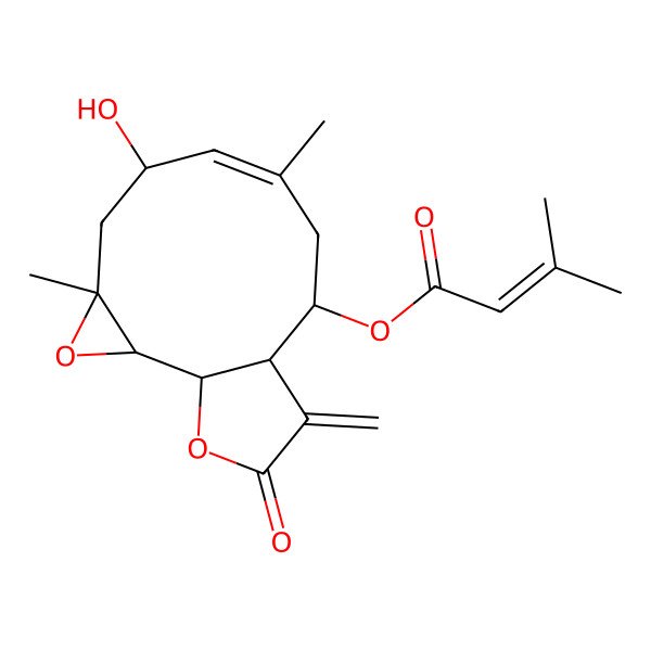 2D Structure of [(1S,2R,4R,6S,7E,10S,11R)-6-hydroxy-4,8-dimethyl-12-methylidene-13-oxo-3,14-dioxatricyclo[9.3.0.02,4]tetradec-7-en-10-yl] 3-methylbut-2-enoate