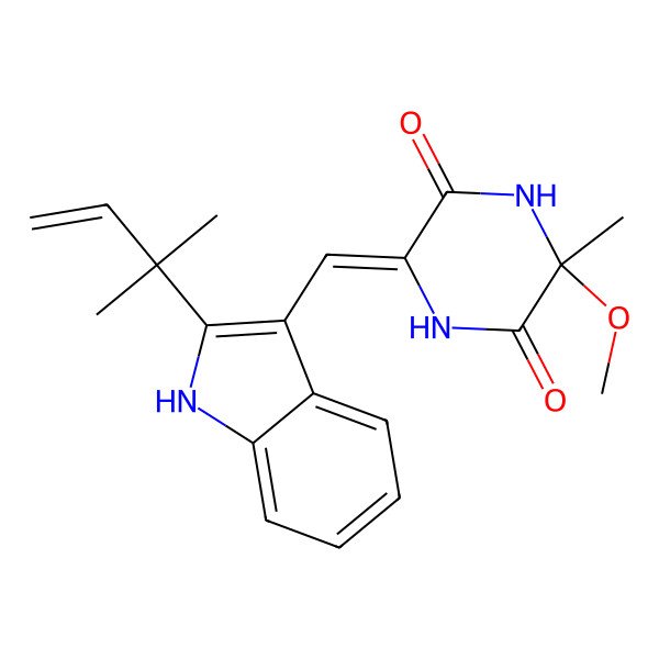 2D Structure of (3S,6Z)-3-methoxy-3-methyl-6-[[2-(2-methylbut-3-en-2-yl)-1H-indol-3-yl]methylidene]piperazine-2,5-dione