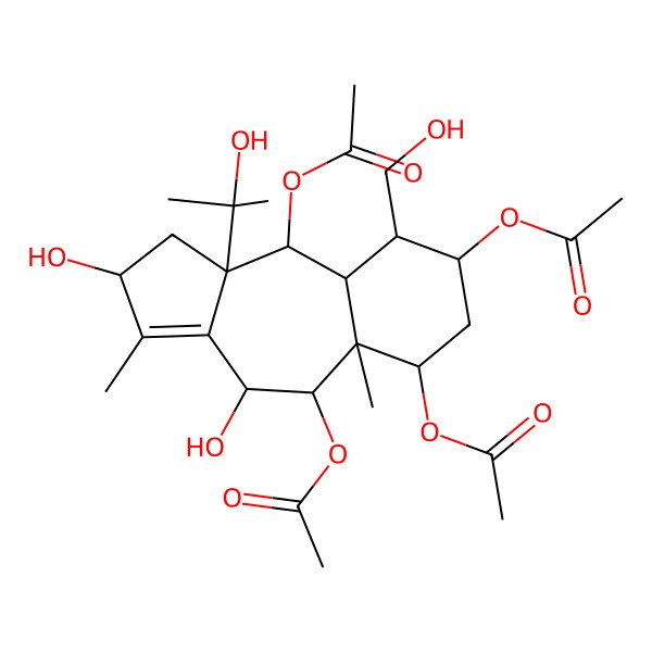 2D Structure of [5,6,10-Triacetyloxy-2,4-dihydroxy-9-(hydroxymethyl)-10a-(2-hydroxypropan-2-yl)-3,5a-dimethyl-1,2,4,5,6,7,8,9,9a,10-decahydrobenzo[f]azulen-8-yl] acetate