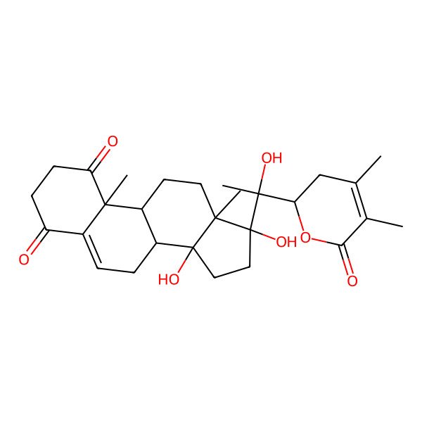 2D Structure of 17-[1-(4,5-dimethyl-6-oxo-2,3-dihydropyran-2-yl)-1-hydroxyethyl]-14,17-dihydroxy-10,13-dimethyl-3,7,8,9,11,12,15,16-octahydro-2H-cyclopenta[a]phenanthrene-1,4-dione