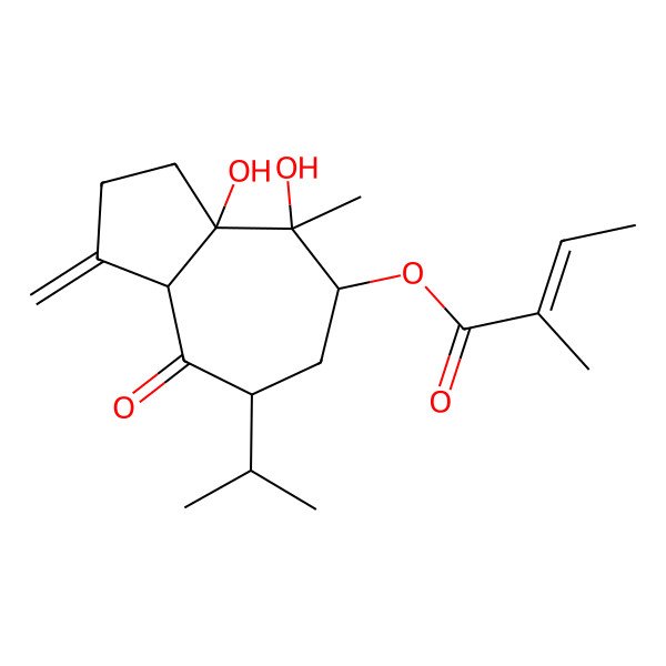 2D Structure of (3a,4-Dihydroxy-4-methyl-1-methylidene-8-oxo-7-propan-2-yl-2,3,5,6,7,8a-hexahydroazulen-5-yl) 2-methylbut-2-enoate