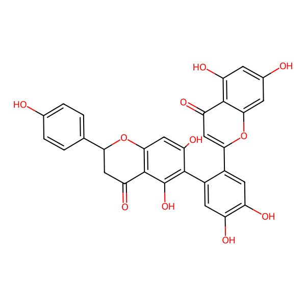 2D Structure of 2-[2-[(2R)-5,7-dihydroxy-2-(4-hydroxyphenyl)-4-oxo-2,3-dihydrochromen-6-yl]-4,5-dihydroxyphenyl]-5,7-dihydroxychromen-4-one