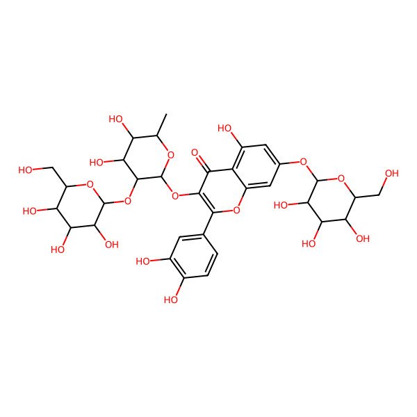 2D Structure of 3-[(2S,3R,4R,5R,6S)-4,5-dihydroxy-6-methyl-3-[(2S,3R,4S,5S,6R)-3,4,5-trihydroxy-6-(hydroxymethyl)oxan-2-yl]oxyoxan-2-yl]oxy-2-(3,4-dihydroxyphenyl)-5-hydroxy-7-[(2S,3R,4S,5S,6R)-3,4,5-trihydroxy-6-(hydroxymethyl)oxan-2-yl]oxychromen-4-one