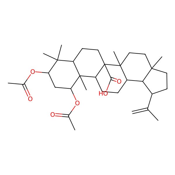 2D Structure of 9,11-Diacetyloxy-3a,5a,8,8,11a-pentamethyl-1-prop-1-en-2-yl-1,2,3,4,5,6,7,7a,9,10,11,11b,12,13,13a,13b-hexadecahydrocyclopenta[a]chrysene-5b-carboxylic acid