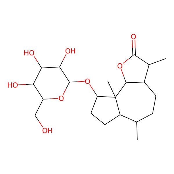 2D Structure of (3S,3aS,6R,6aS,9S,9aR,9bR)-3,6,9a-trimethyl-9-[(2R,3R,4S,5S,6R)-3,4,5-trihydroxy-6-(hydroxymethyl)oxan-2-yl]oxy-3,3a,4,5,6,6a,7,8,9,9b-decahydroazuleno[4,5-b]furan-2-one