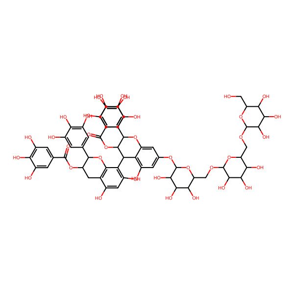 2D Structure of [5,7-dihydroxy-8-[5-hydroxy-3-(3,4,5-trihydroxybenzoyl)oxy-2-(3,4,5-trihydroxyphenyl)-7-[3,4,5-trihydroxy-6-[[3,4,5-trihydroxy-6-[[3,4,5-trihydroxy-6-(hydroxymethyl)oxan-2-yl]oxymethyl]oxan-2-yl]oxymethyl]oxan-2-yl]oxy-3,4-dihydro-2H-chromen-4-yl]-2-(3,4,5-trihydroxyphenyl)-3,4-dihydro-2H-chromen-3-yl] 3,4,5-trihydroxybenzoate