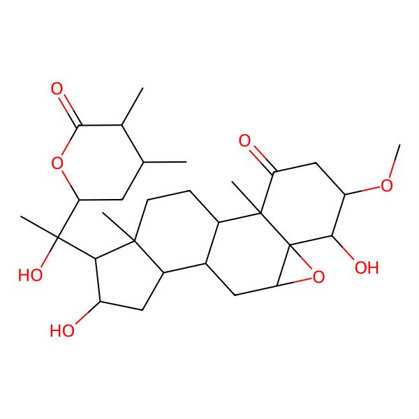 2D Structure of 15-[1-(4,5-Dimethyl-6-oxooxan-2-yl)-1-hydroxyethyl]-6,14-dihydroxy-5-methoxy-2,16-dimethyl-8-oxapentacyclo[9.7.0.02,7.07,9.012,16]octadecan-3-one