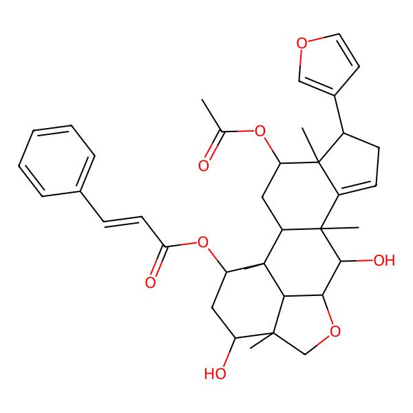2D Structure of [4-Acetyloxy-6-(furan-3-yl)-11,16-dihydroxy-1,5,10,15-tetramethyl-13-oxapentacyclo[10.6.1.02,10.05,9.015,19]nonadec-8-en-18-yl] 3-phenylprop-2-enoate