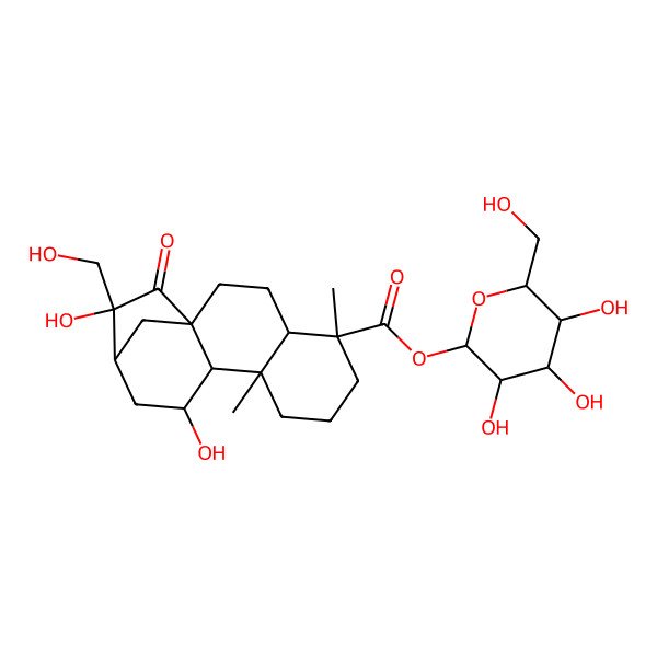 2D Structure of [(2R,3R,4S,5S,6R)-3,4,5-trihydroxy-6-(hydroxymethyl)oxan-2-yl] (1R,4S,5R,9R,10S,11S,13S,14S)-11,14-dihydroxy-14-(hydroxymethyl)-5,9-dimethyl-15-oxotetracyclo[11.2.1.01,10.04,9]hexadecane-5-carboxylate