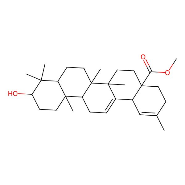 2D Structure of methyl (4aS,6aR,6aS,6bR,8aS,10S,12aR,14bS)-10-hydroxy-2,6a,6b,9,9,12a-hexamethyl-4,5,6,6a,7,8,8a,10,11,12,13,14b-dodecahydro-3H-picene-4a-carboxylate