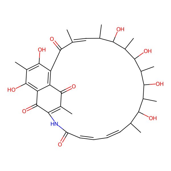 2D Structure of 2,4,10,12,14,16-Hexahydroxy-3,7,9,11,13,15,17,25-octamethyl-23-azatricyclo[22.3.1.05,27]octacosa-1,3,5(27),7,18,20,24-heptaene-6,22,26,28-tetrone