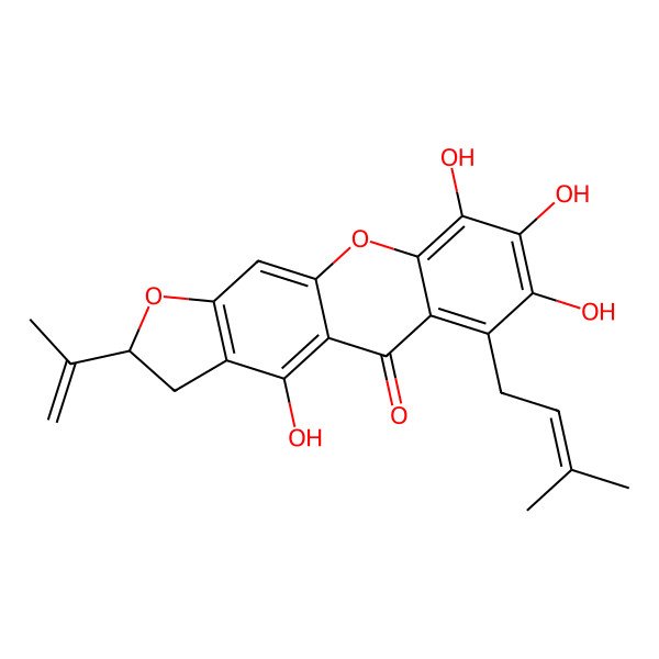2D Structure of (2R)-4,7,8,9-tetrahydroxy-6-(3-methylbut-2-enyl)-2-prop-1-en-2-yl-2,3-dihydrofuro[3,2-b]xanthen-5-one