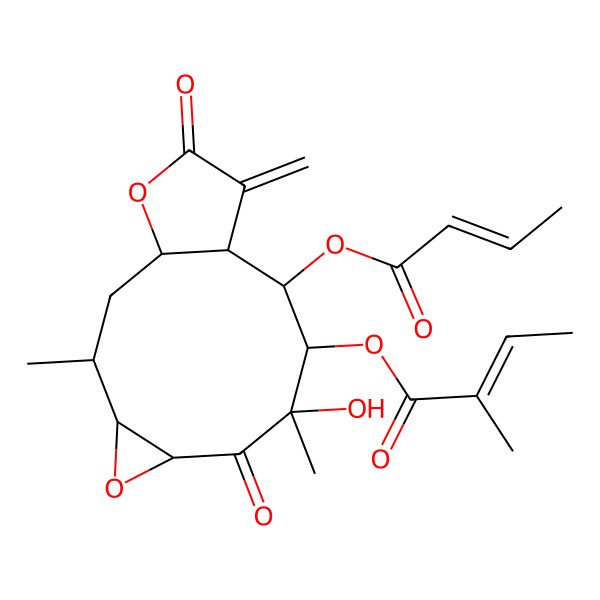 2D Structure of (10-But-2-enoyloxy-8-hydroxy-3,8-dimethyl-12-methylidene-7,13-dioxo-5,14-dioxatricyclo[9.3.0.04,6]tetradecan-9-yl) 2-methylbut-2-enoate