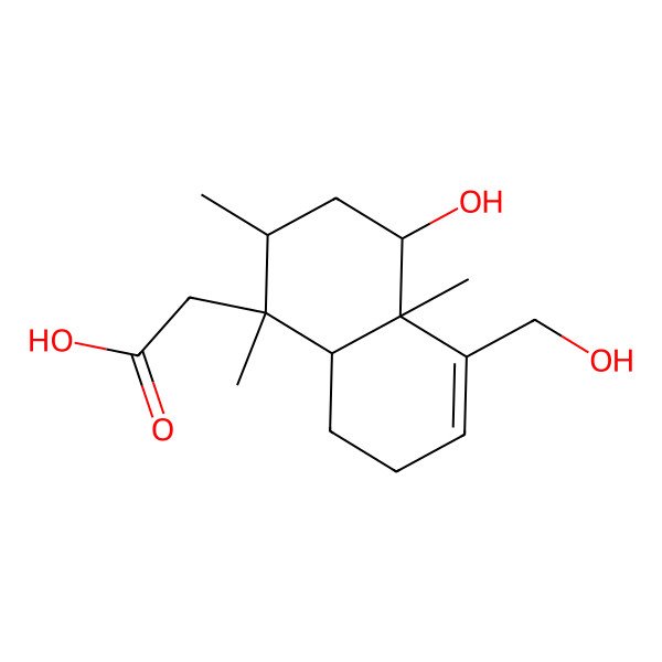 2D Structure of 2-[(1R,2R,4S,4aR,8aR)-4-hydroxy-5-(hydroxymethyl)-1,2,4a-trimethyl-2,3,4,7,8,8a-hexahydronaphthalen-1-yl]acetic acid