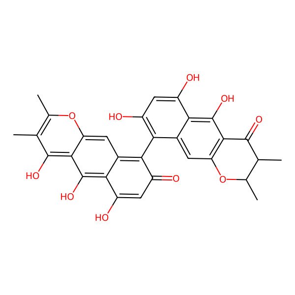 2D Structure of 5,6,8-Trihydroxy-2,3-dimethyl-9-(5,6,8-trihydroxy-2,3-dimethyl-4-oxo-2,3-dihydrobenzo[g]chromen-9-yl)benzo[g]chromen-4-one