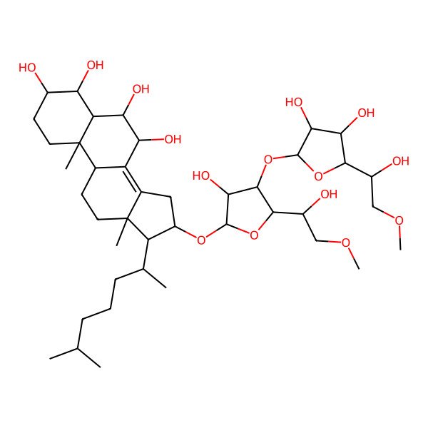 2D Structure of 16-[4-[3,4-dihydroxy-5-(1-hydroxy-2-methoxyethyl)oxolan-2-yl]oxy-3-hydroxy-5-(1-hydroxy-2-methoxyethyl)oxolan-2-yl]oxy-10,13-dimethyl-17-(6-methylheptan-2-yl)-2,3,4,5,6,7,9,11,12,15,16,17-dodecahydro-1H-cyclopenta[a]phenanthrene-3,4,6,7-tetrol