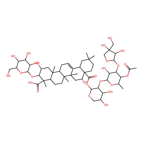 2D Structure of 8a-[3-[5-Acetyloxy-4-[3,4-dihydroxy-4-(hydroxymethyl)oxolan-2-yl]oxy-3-hydroxy-6-methyloxan-2-yl]oxy-4,5-dihydroxyoxan-2-yl]oxycarbonyl-2,8-dihydroxy-4,6a,6b,11,11,14b-hexamethyl-3-[3,4,5-trihydroxy-6-(hydroxymethyl)oxan-2-yl]oxy-1,2,3,4a,5,6,7,8,9,10,12,12a,14,14a-tetradecahydropicene-4-carboxylic acid