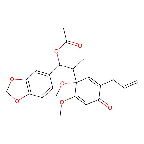 2D Structure of [(1R,2R)-1-(1,3-benzodioxol-5-yl)-2-[(1R)-1,2-dimethoxy-4-oxo-5-prop-2-enylcyclohexa-2,5-dien-1-yl]propyl] acetate