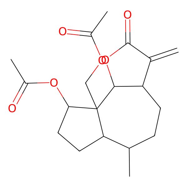 2D Structure of (9-acetyloxy-6-methyl-3-methylidene-2-oxo-4,5,6,6a,7,8,9,9b-octahydro-3aH-azuleno[4,5-b]furan-9a-yl)methyl acetate