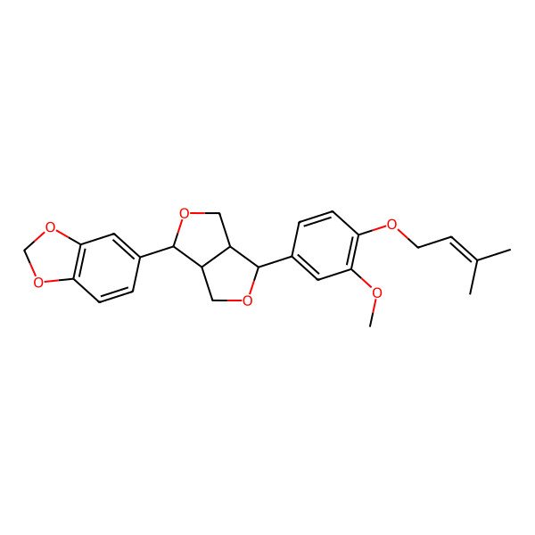 2D Structure of 5-[(3S,3aS,6R,6aS)-6-[3-methoxy-4-(3-methylbut-2-enoxy)phenyl]-1,3,3a,4,6,6a-hexahydrofuro[3,4-c]furan-3-yl]-1,3-benzodioxole