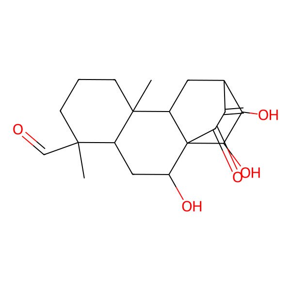 2D Structure of 2,13,14-Trihydroxy-5,9-dimethyl-16-methylidene-15-oxotetracyclo[10.2.2.01,10.04,9]hexadecane-5-carbaldehyde