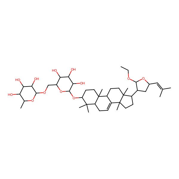 2D Structure of 2-[[6-[[17-[2-ethoxy-5-(2-methylprop-1-enyl)oxolan-3-yl]-4,4,10,13,14-pentamethyl-2,3,5,6,9,11,12,15,16,17-decahydro-1H-cyclopenta[a]phenanthren-3-yl]oxy]-3,4,5-trihydroxyoxan-2-yl]methoxy]-6-methyloxane-3,4,5-triol