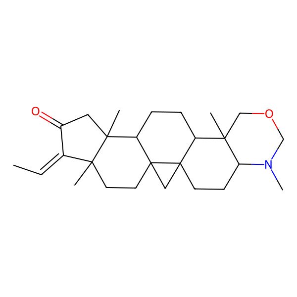 2D Structure of (1R,3S,6R,7Z,10R,11R,14S,15S,20S)-7-ethylidene-6,10,15,19-tetramethyl-17-oxa-19-azahexacyclo[12.8.0.01,3.03,11.06,10.015,20]docosan-8-one