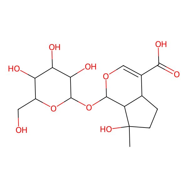 2D Structure of (1R,4aR,7R,7aR)-7-hydroxy-7-methyl-1-[(2R,3S,4R,5R,6S)-3,4,5-trihydroxy-6-(hydroxymethyl)oxan-2-yl]oxy-4a,5,6,7a-tetrahydro-1H-cyclopenta[c]pyran-4-carboxylic acid