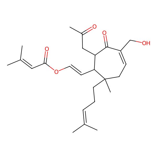 2D Structure of 2-[5-(Hydroxymethyl)-2-methyl-2-(4-methylpent-3-enyl)-6-oxo-7-(2-oxopropyl)cyclohept-4-en-1-yl]ethenyl 3-methylbut-2-enoate