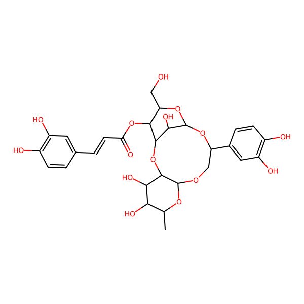 2D Structure of [(1R,3R,4R,5R,6S,8S,11R,13S,15R,16R,17R)-11-(3,4-dihydroxyphenyl)-4,5,17-trihydroxy-15-(hydroxymethyl)-6-methyl-2,7,9,12,14-pentaoxatricyclo[11.3.1.03,8]heptadecan-16-yl] (E)-3-(3,4-dihydroxyphenyl)prop-2-enoate