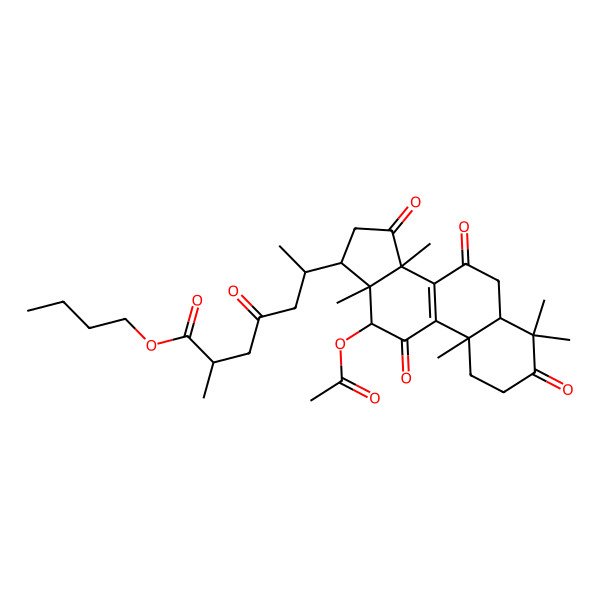 2D Structure of butyl 6-(12-acetyloxy-4,4,10,13,14-pentamethyl-3,7,11,15-tetraoxo-2,5,6,12,16,17-hexahydro-1H-cyclopenta[a]phenanthren-17-yl)-2-methyl-4-oxoheptanoate