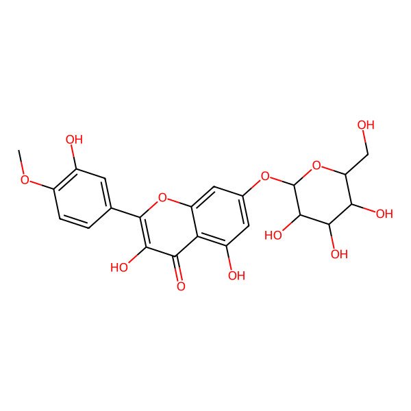 2D Structure of 3,5-Dihydroxy-2-(3-hydroxy-4-methoxyphenyl)-7-[3,4,5-trihydroxy-6-(hydroxymethyl)oxan-2-yl]oxychromen-4-one