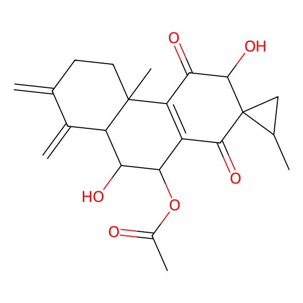 2D Structure of [(2'S,4aS,6R,7R,9S,10S,10aS)-6,10-dihydroxy-2',4a-dimethyl-1,2-dimethylidene-5,8-dioxospiro[3,4,6,9,10,10a-hexahydrophenanthrene-7,1'-cyclopropane]-9-yl] acetate