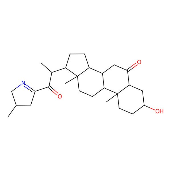 2D Structure of 3-hydroxy-10,13-dimethyl-17-[1-(3-methyl-3,4-dihydro-2H-pyrrol-5-yl)-1-oxopropan-2-yl]-1,2,3,4,5,7,8,9,11,12,14,15,16,17-tetradecahydrocyclopenta[a]phenanthren-6-one