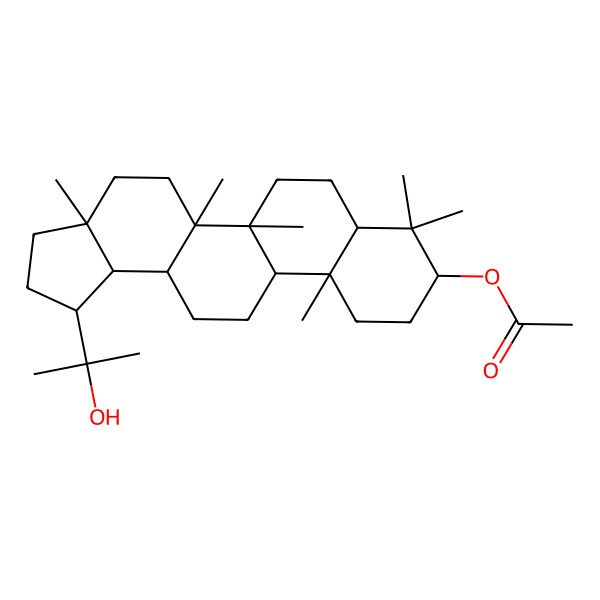 2D Structure of [(1R,3aR,5aR,5bR,7aR,9S,11aR,11bR,13aR,13bS)-1-(2-hydroxypropan-2-yl)-3a,5a,5b,8,8,11a-hexamethyl-1,2,3,4,5,6,7,7a,9,10,11,11b,12,13,13a,13b-hexadecahydrocyclopenta[a]chrysen-9-yl] acetate