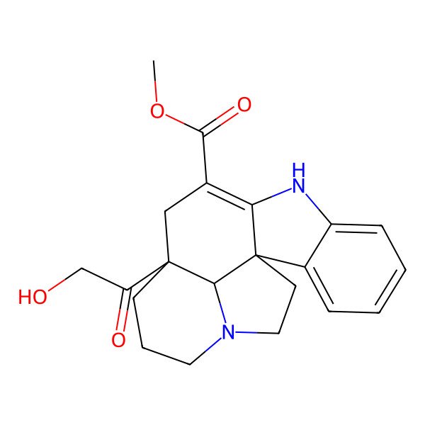 2D Structure of methyl (1R,12R,19R)-12-(2-hydroxyacetyl)-8,16-diazapentacyclo[10.6.1.01,9.02,7.016,19]nonadeca-2,4,6,9-tetraene-10-carboxylate