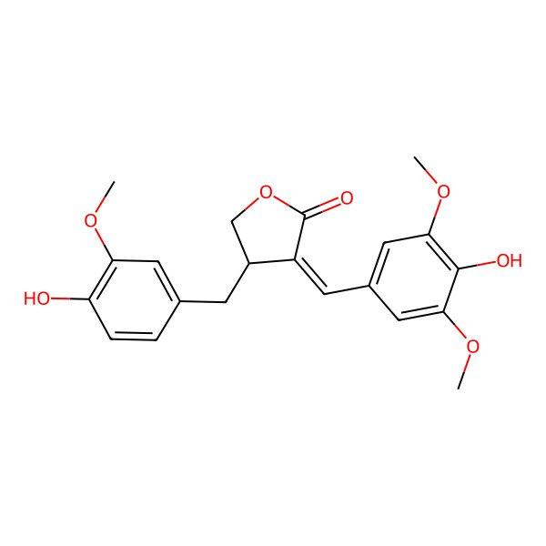 2D Structure of (3E,4R)-3-[(4-hydroxy-3,5-dimethoxyphenyl)methylidene]-4-[(4-hydroxy-3-methoxyphenyl)methyl]oxolan-2-one