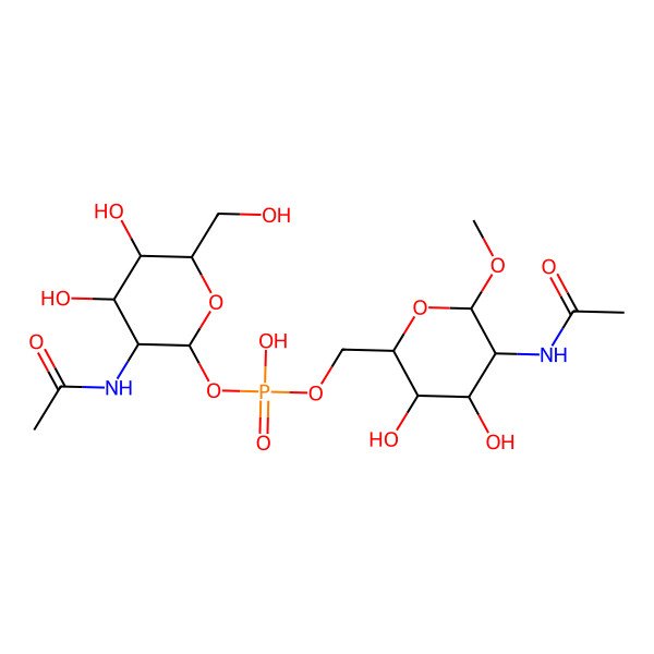2D Structure of 1(alpha)-O-methyl-2-(N-acetyl)glucosamine-6-O-phosphate-1(alpha)-2-(N-acetyl)glucosamine