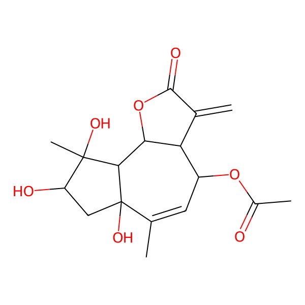 2D Structure of 1alpha,3alpha,4beta-Trihydroxy-8alpha-acetoxyguai-9,11(13)-dien-6alpha,12-olide