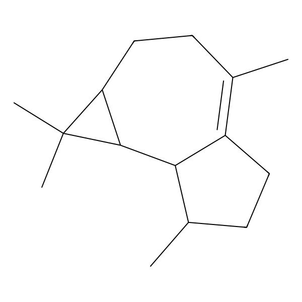 2D Structure of (1aS,7S,7aR,7bS)-1,1,4,7-tetramethyl-1a,2,3,5,6,7,7a,7b-octahydrocyclopropa[e]azulene