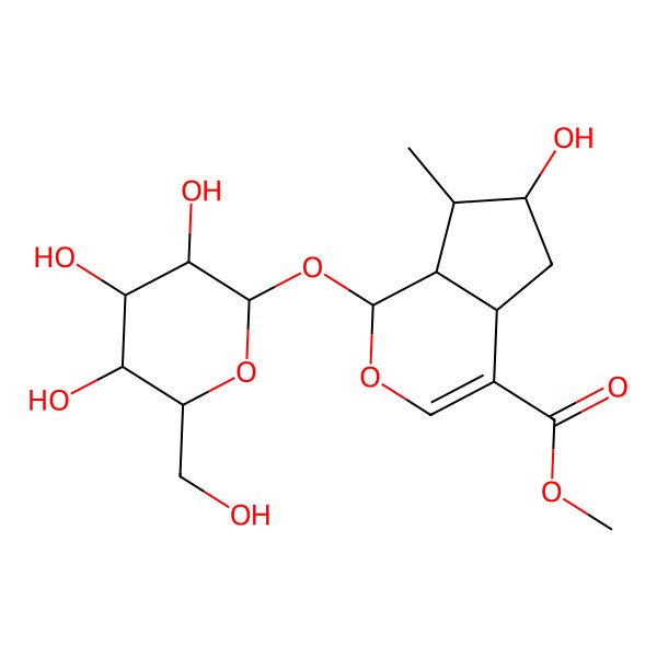 2D Structure of methyl (1S,4aS,6S,7S,7aR)-6-hydroxy-7-methyl-1-[(2S,3R,4S,5S,6R)-3,4,5-trihydroxy-6-(hydroxymethyl)oxan-2-yl]oxy-1,4a,5,6,7,7a-hexahydrocyclopenta[c]pyran-4-carboxylate