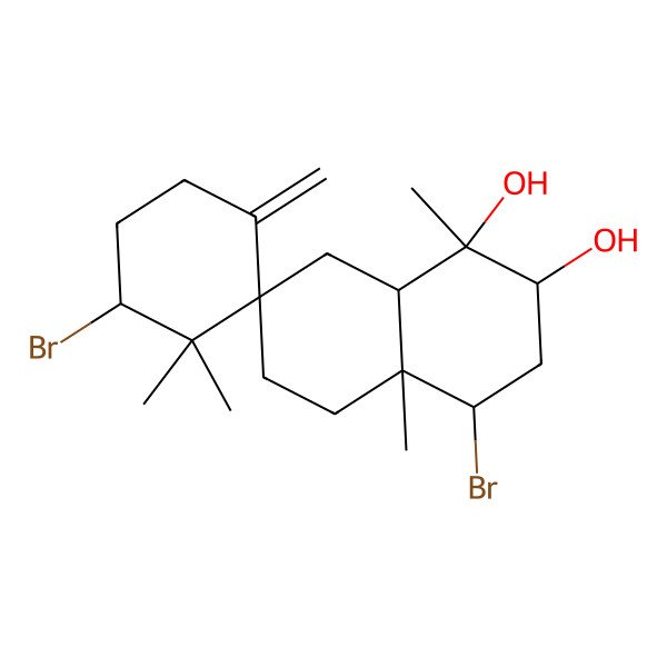 2D Structure of (1S,2R,3'S,4S,4aS,7R,8aS)-3',4-dibromo-1,2',2',4a-tetramethyl-6'-methylidenespiro[3,4,5,6,8,8a-hexahydro-2H-naphthalene-7,1'-cyclohexane]-1,2-diol